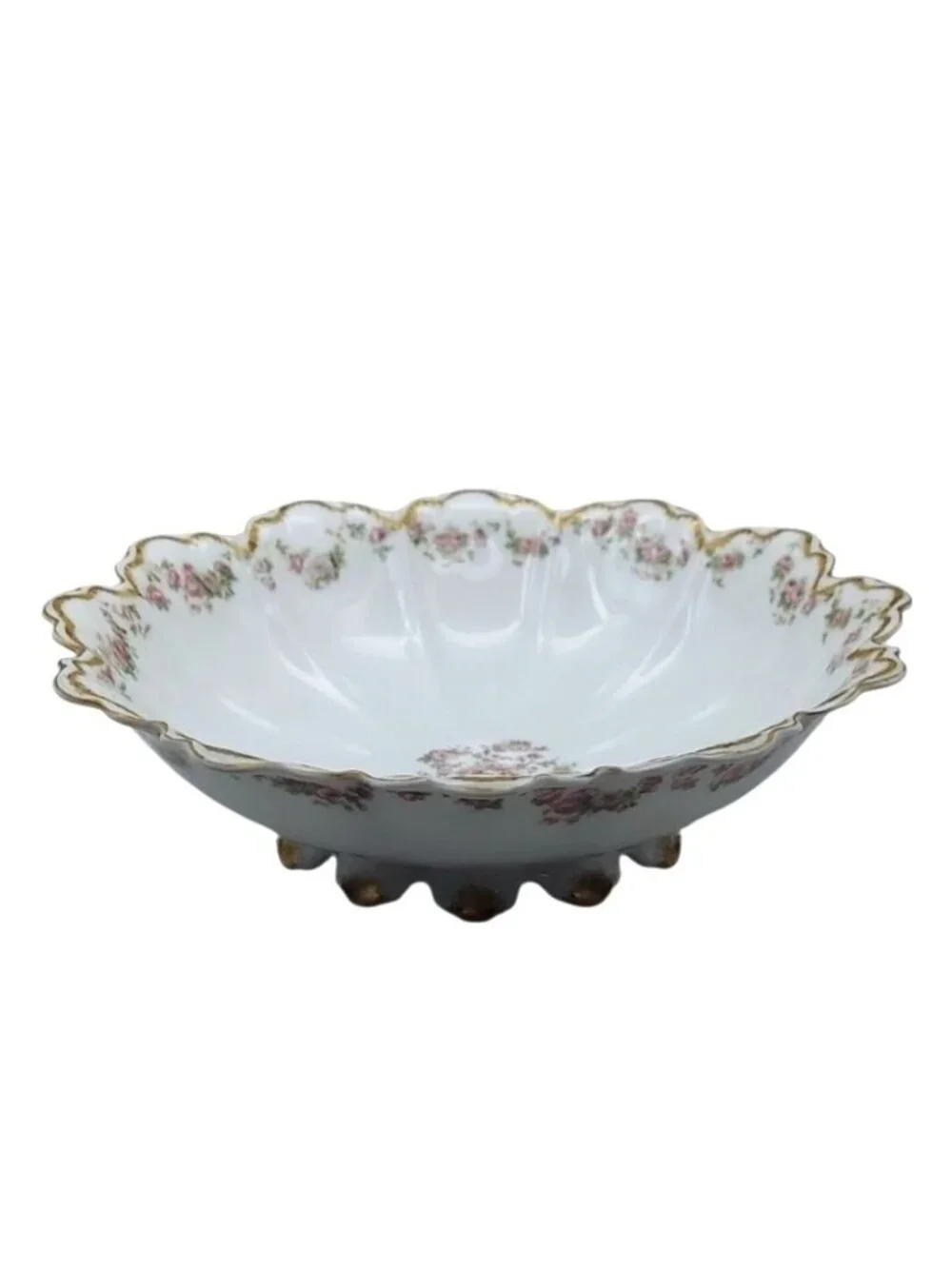 Antique Haviland Limoges Rose Garland Porcelain Scalloped Serving Bowl France